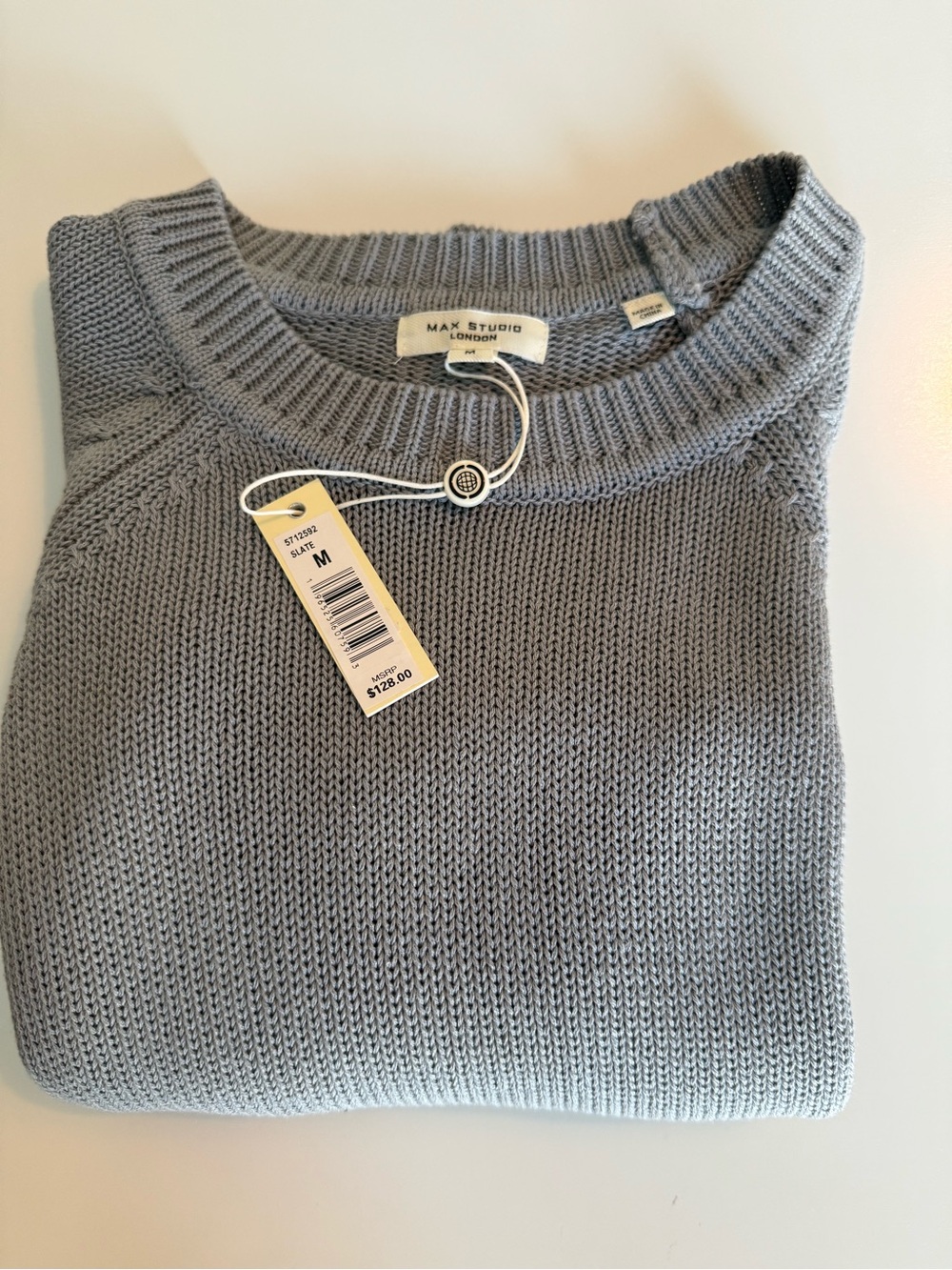 Max Studio Women's Crewneck Sweater in Light Gray Bell Sleeves 0059